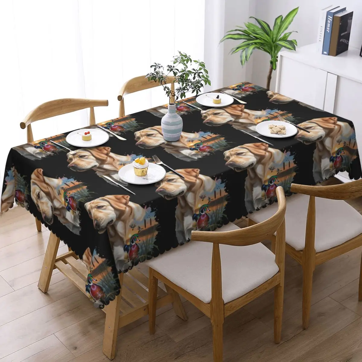 Yellow Labrador And Wood Duck Sunrise Custom Rectangular Tablecloth Waterproof Table Cover for Dining Events Table Cloth