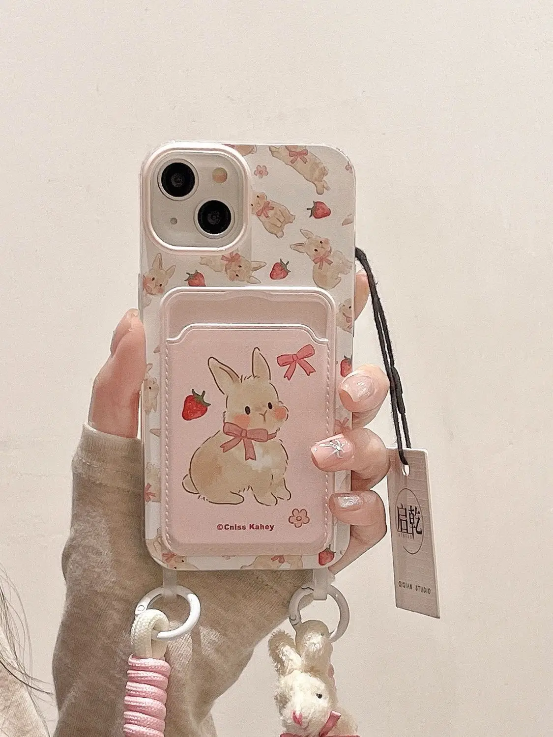 Strawberry Rabbit Phone Case For iPhone 14 Pro Max 15 11 12 13 XR 8 7 Plus X XS SE 2020 2022 Soft Silicone Cover