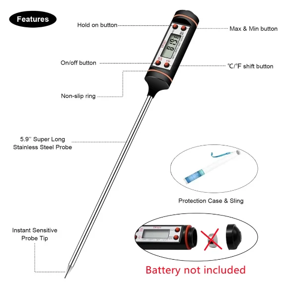 TP101 Digital Display Kitchen Grill Probe Water Milk Oil Liquid Oven Meat Thermometer Cooking Food Temperature Sensor Meter