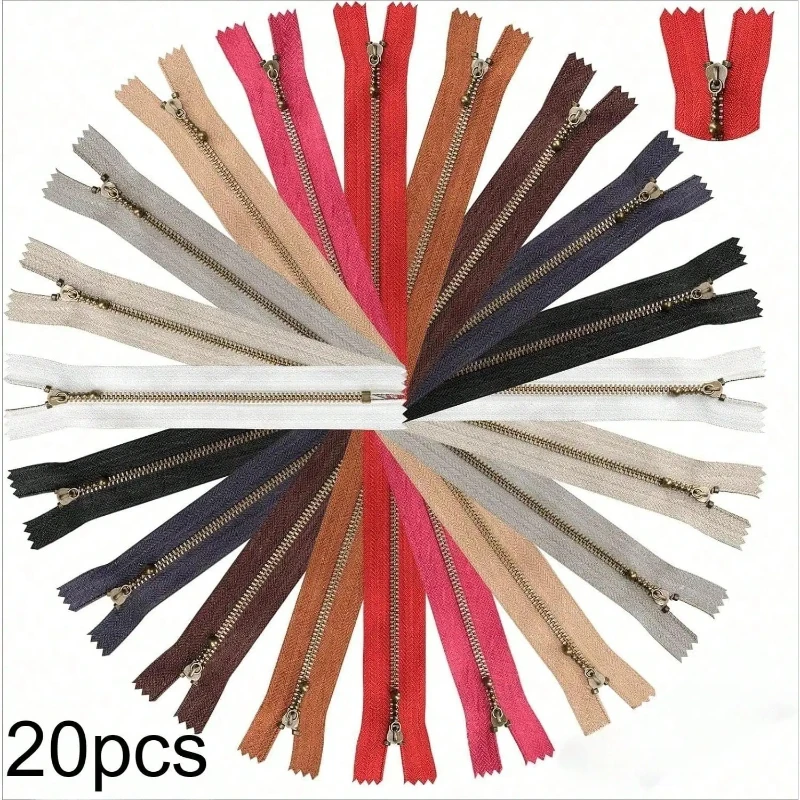 20 Stück # 3 Antike Messing-Reißverschlüsse mit Geschlossenem Ende für Taschen, Geldbörsen, Jacken, DIY-Näharbeiten, Mehrfarbig, Verschiedene Größen