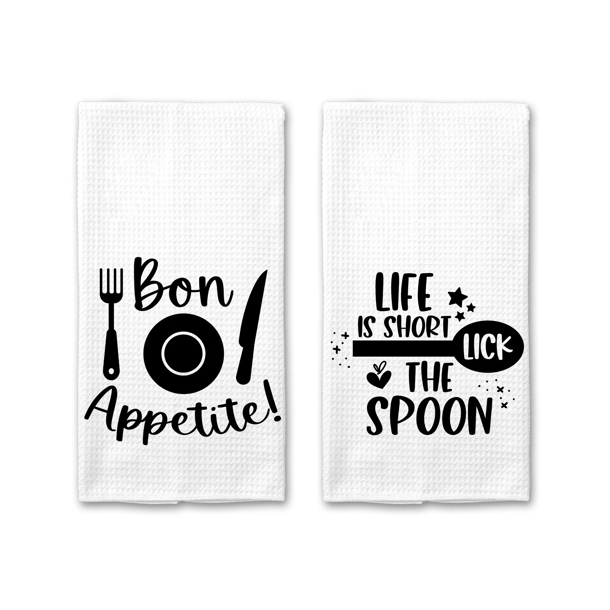 Sublimated Kitchen Towel Kiss the Cook Bon Appetite Special Microfiber Waffle Tea Towel (2pcs)