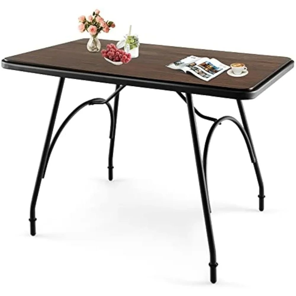 

Rectangular Dining Table - Industrial Kitchen Table w/Wooden Tabletop & Solid Steel Frame, Dinette Table w/Rounded Corners