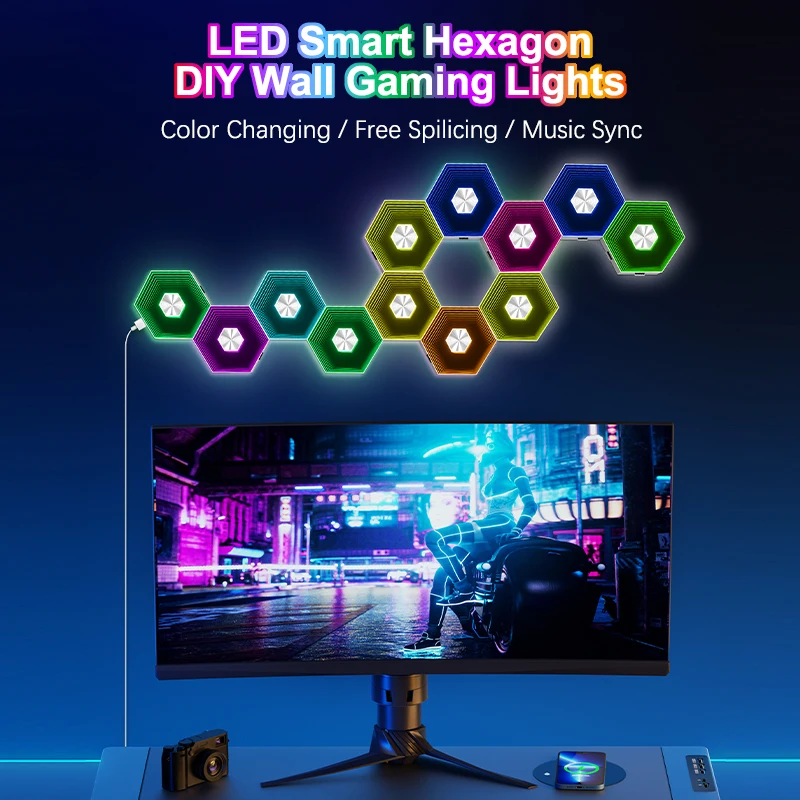 

6-24 шт. USB 5 В светодиодная квантовая лампа интеллектуальное приложение Bluetooth голосовое управление креативное украшение для помещения RGB атмосфера настенные светильники