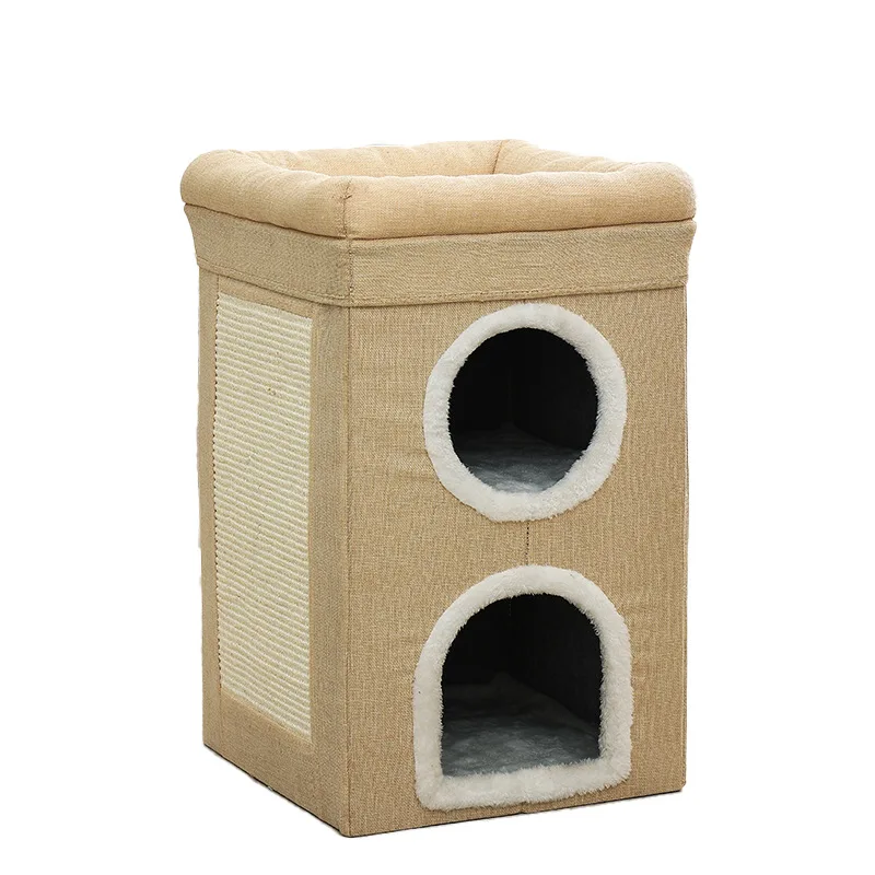 Casa para gatos plegable de rascador 3 niveles cálida para interior - imagen 3