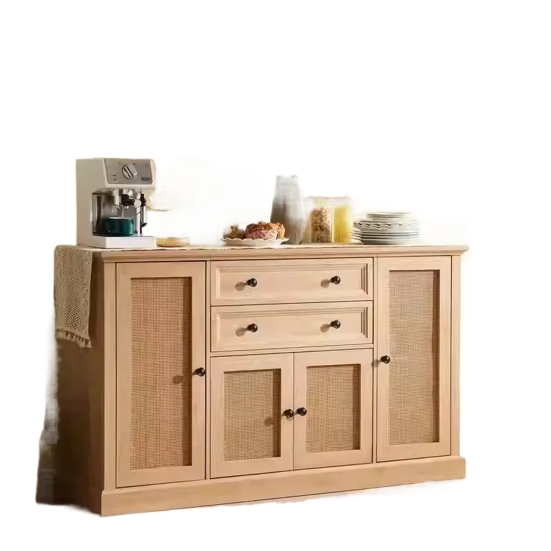 

Rural retro rattan solid wood dining side cabinet, living room against the wall to enter the house, entrance cabinet