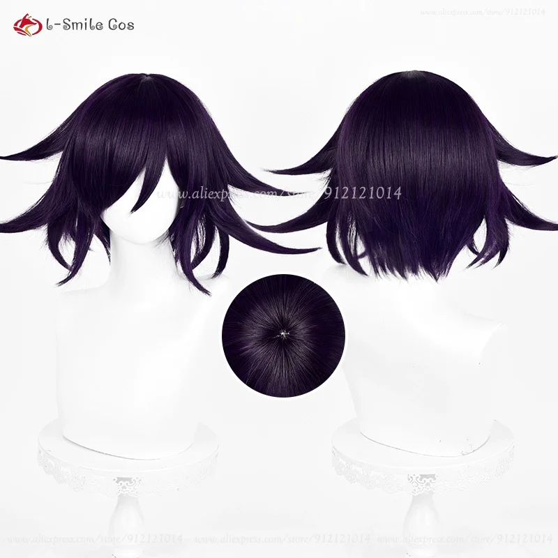 Anime Kokichi Oma Cosplay Wig 35cm Short Purple Black Wigs Heat Resistant Synthetic Hair Halloween + Wig Cap