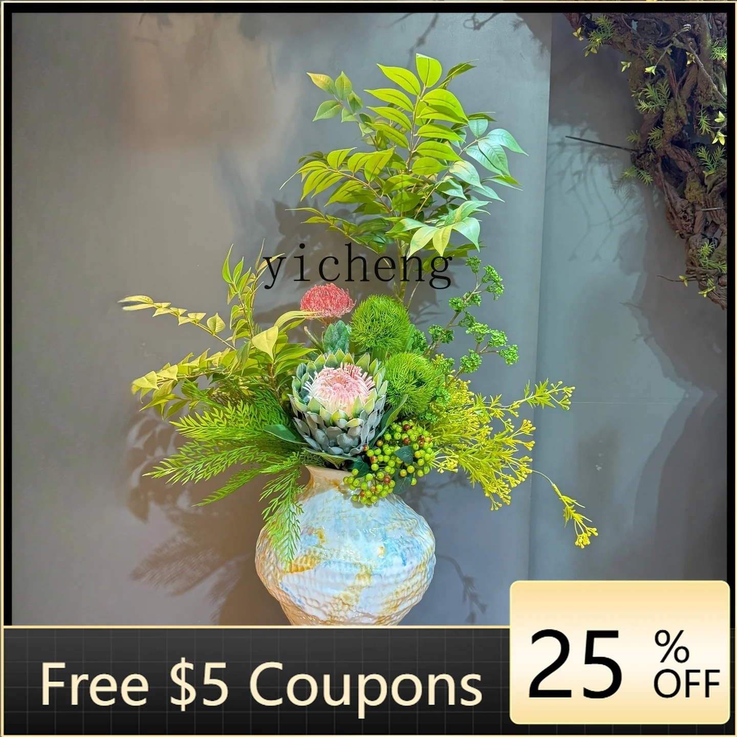 

YFY Jingjifeng Realistic High-end Bouquet Living Room Entrance Decoration Floral Art Vintage Style Flower Arrangement Set