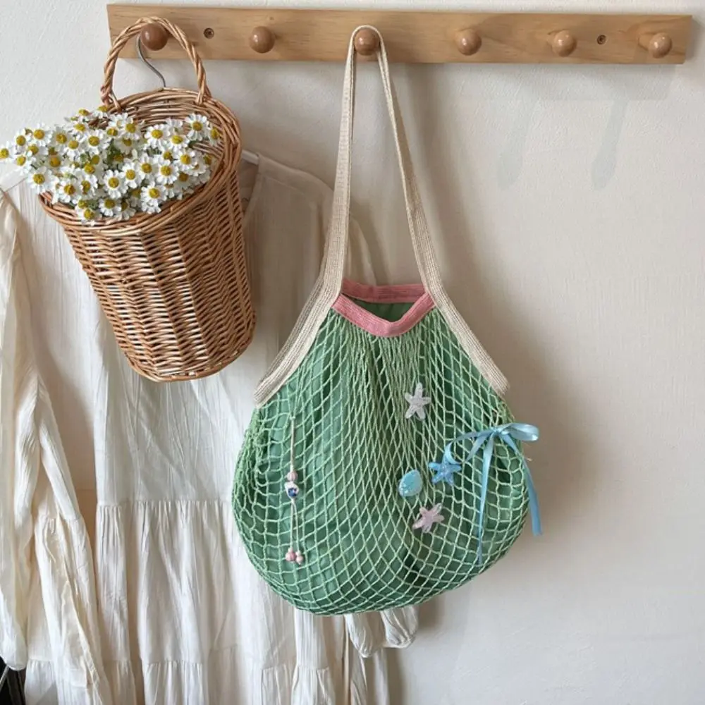 

Portable Hollow Woven Shoulder Bag Large Capacity Korean Style Vacation Beach Bag Starfish Polyester Woven Grocery Bag Summer