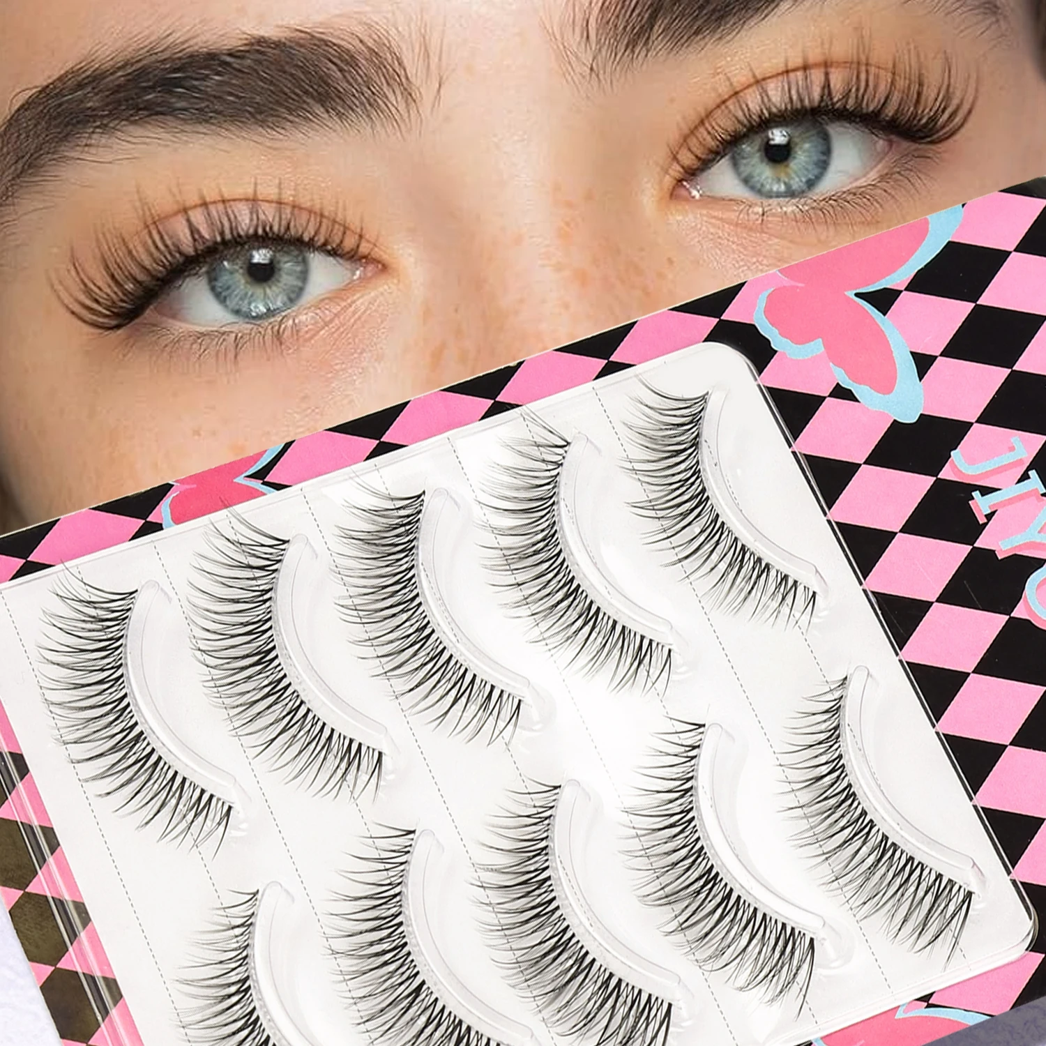 Natural False Eyelash Transparent Stem 5 Pair Set with Clear Roots Fairy One Piece Eyelash