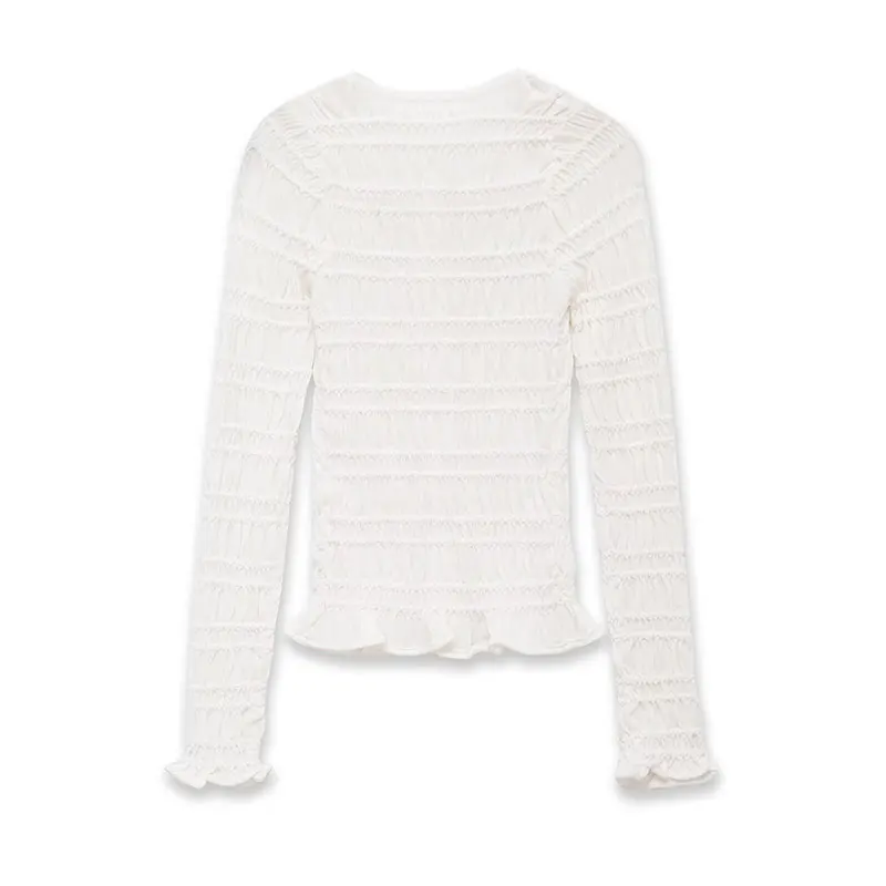 Nlzgmsj 2026 Spring Women Sheer White Ruched Knit Cardigan Transparent Long Sleeve Sweater  Y2K