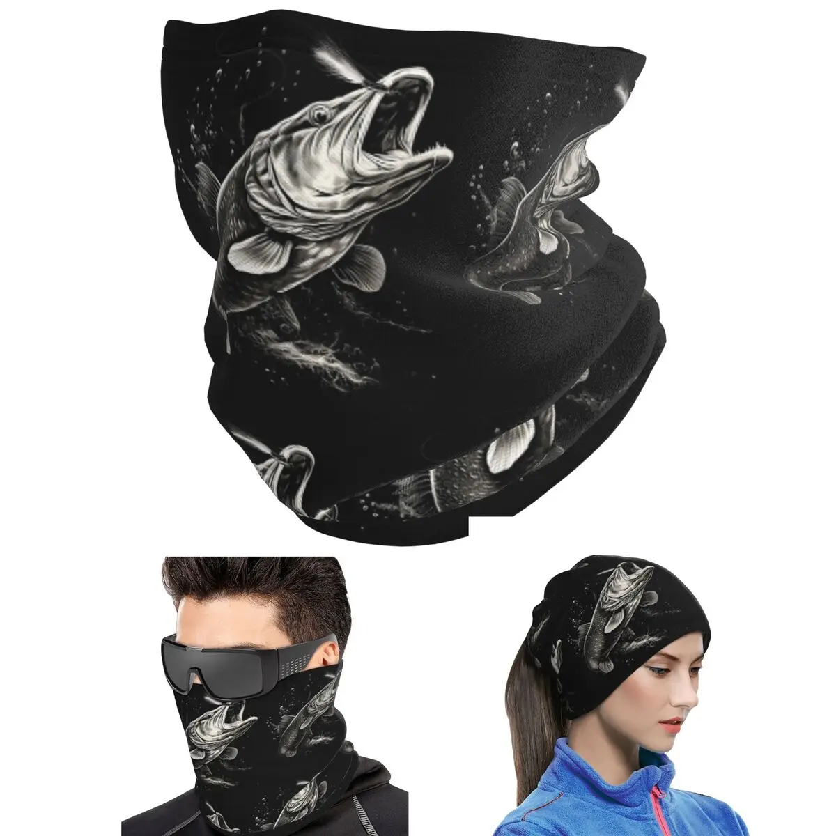 Fishing Lover Pike Fish Design Bandana Neck Gaiter Printed Magic Scarf Hiking Fishing Headband Unisex Adult Winter