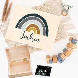 Personalized Baby Tooth Box Infant Rainbow with Name Keepsake Umbilical Curl Hair Collect Boxes Kid Birthday Baptism Shower Gift