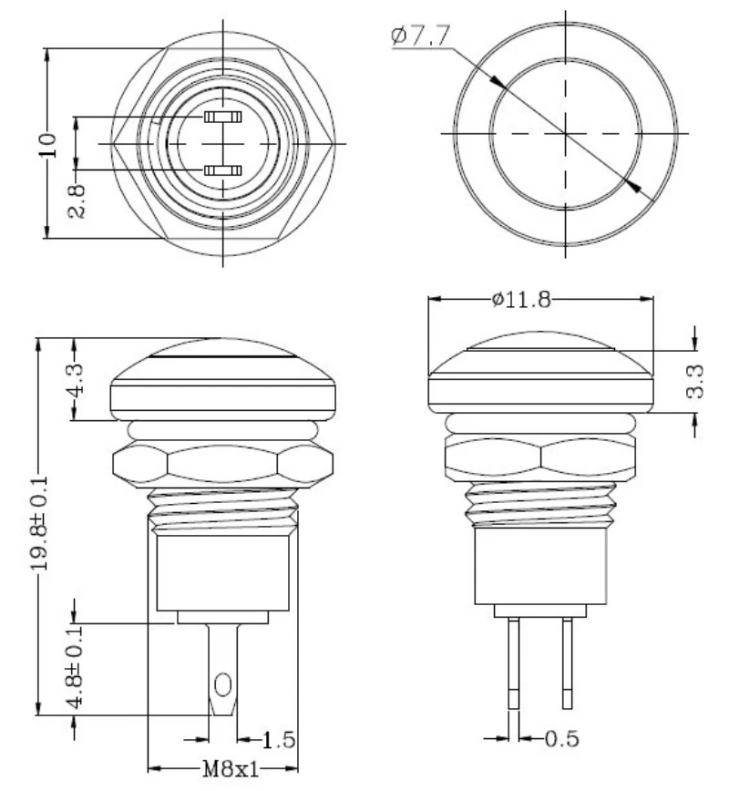 Touch-Fuß-Taster, vergoldet/versilbert, 8 mm, kleiner, runder, wasserdichter, selbstrückstellender Metall-Druckschalter – Detail 3