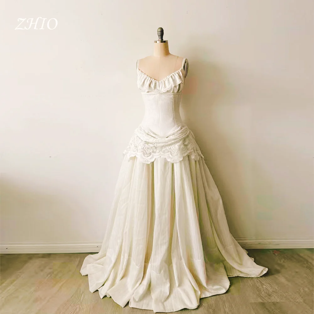 ZHIO Vintage-Hochzeitskleid mit Herzausschnitt, Spaghettiträgern, Korsett, abgestuft, bodenlang, Brautkleid, individuelle Prinzessin Robe De Mariée