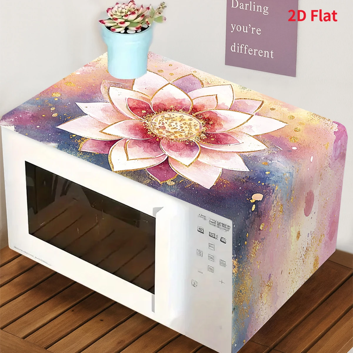 Lotus Themed Microwave Dust Cover Appliance Protection for Home Oven Dust Cover Kitchen Countertop Decor Supplies