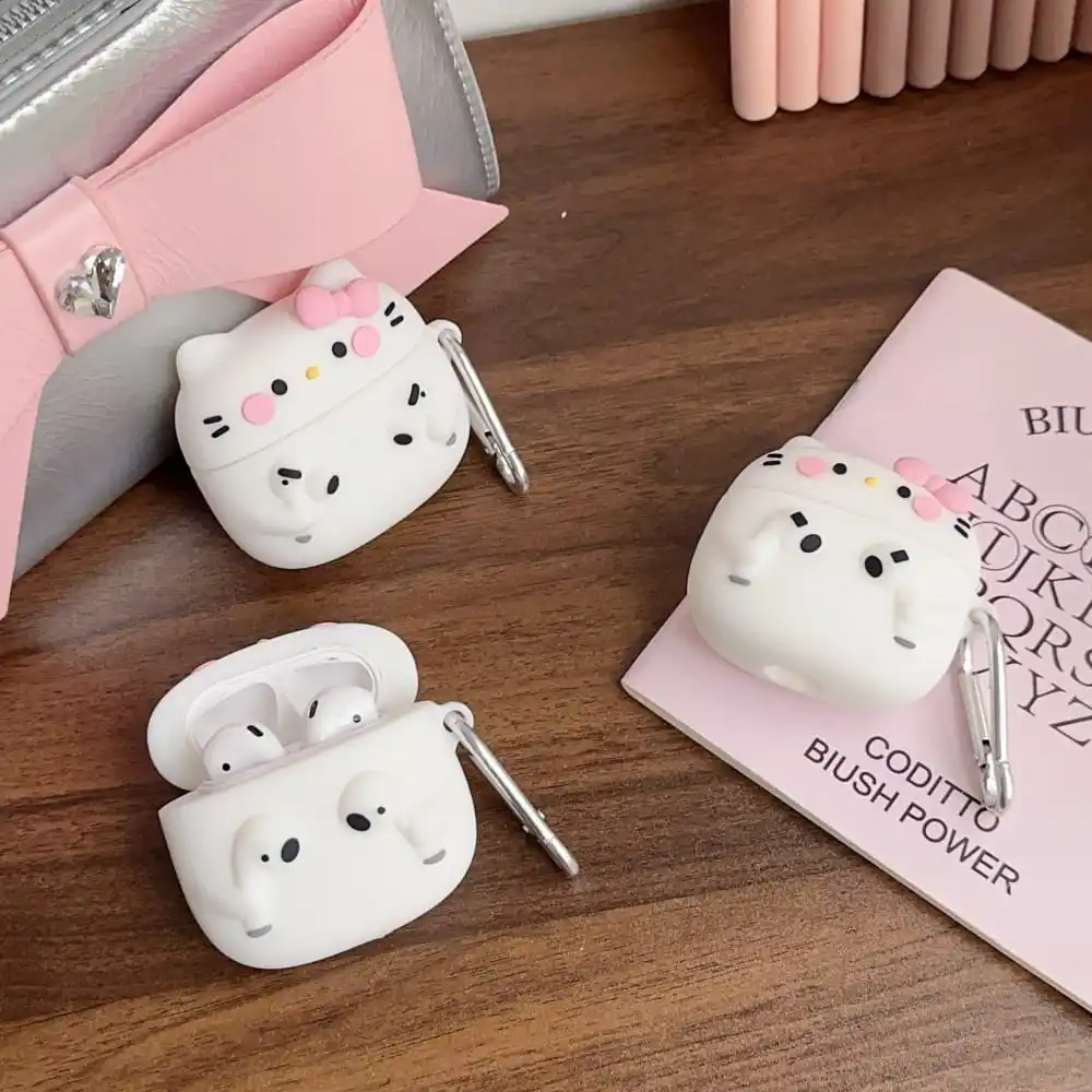 جراب سماعة أذن شخصية كرتونية لطيف لأجهزة AirPods ، سيليكون ناعم ، غطاء حماية ضد السقوط ، مرحبا كيتي ، صندوق الشحن الساخن ، 1 ، 2 ، 3 Pro