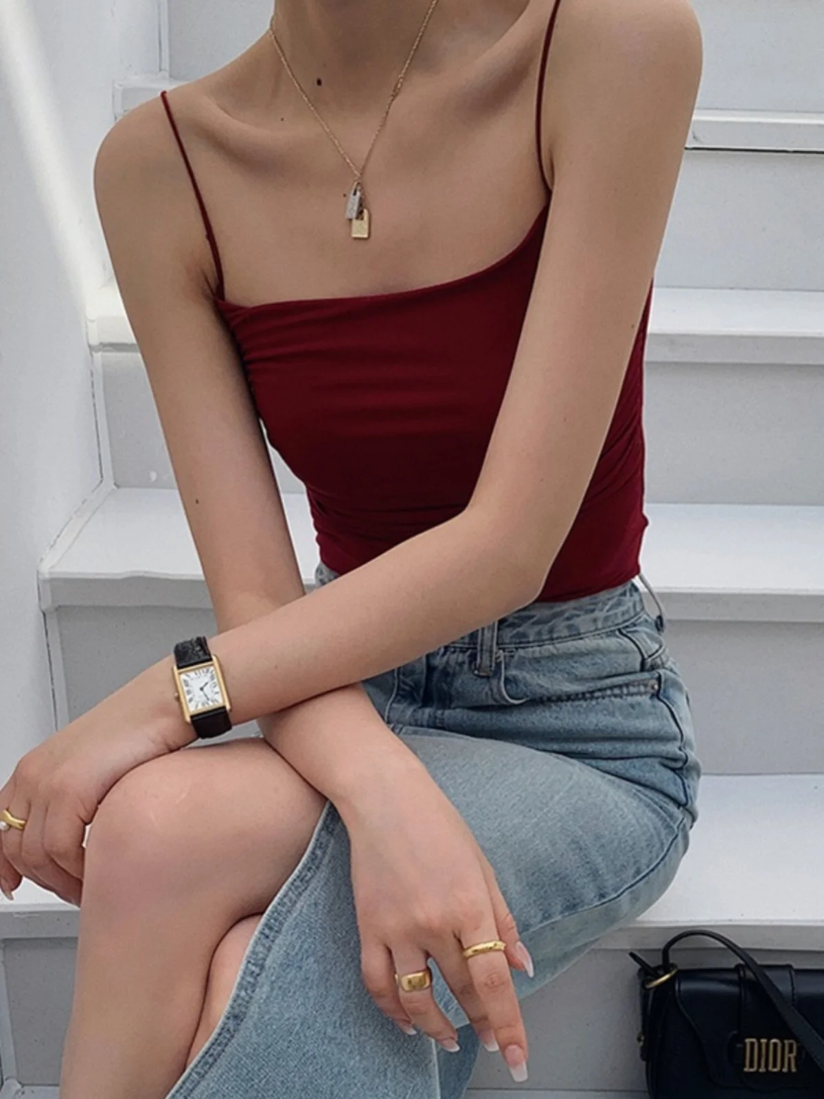 レッド スモール ストラップ ベスト レディース インナー 早春 胸パッド付きブラジャー ワンピース 下着 アウトドア 美しい ベース irt