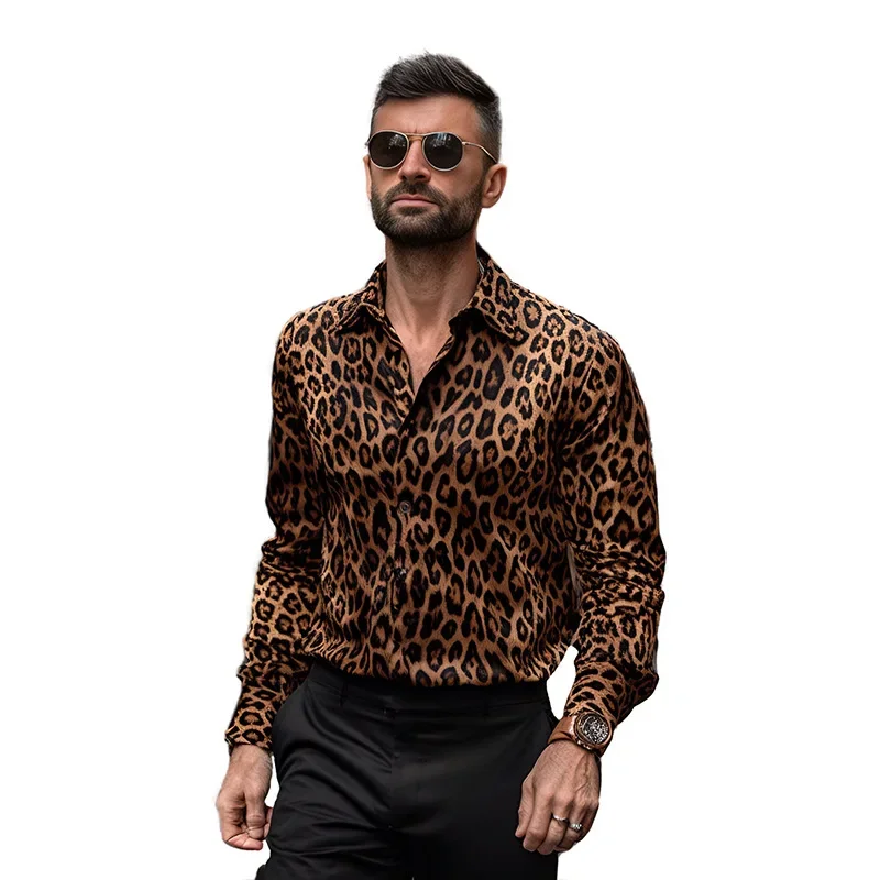 Leopard Men's Shirts For Man Clothing 3D Print Long-sleeve Fashion Casual Holiday Mens Floral Camisa Hawaiian Social Reserva