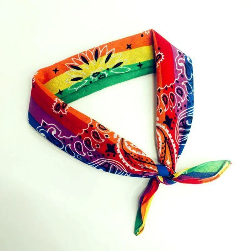 R1WE Rainbow Stripes Paisley Square Scarf Headband Bandana Hip-Hop Wristband Neck Tie