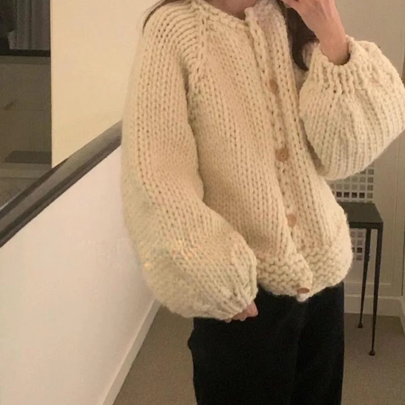 

YYAHAHAS Apricot Colored Sweater Knitted Cardigan Early Autumn 2025 New High-end Versatile Slimming Top Female Clothing