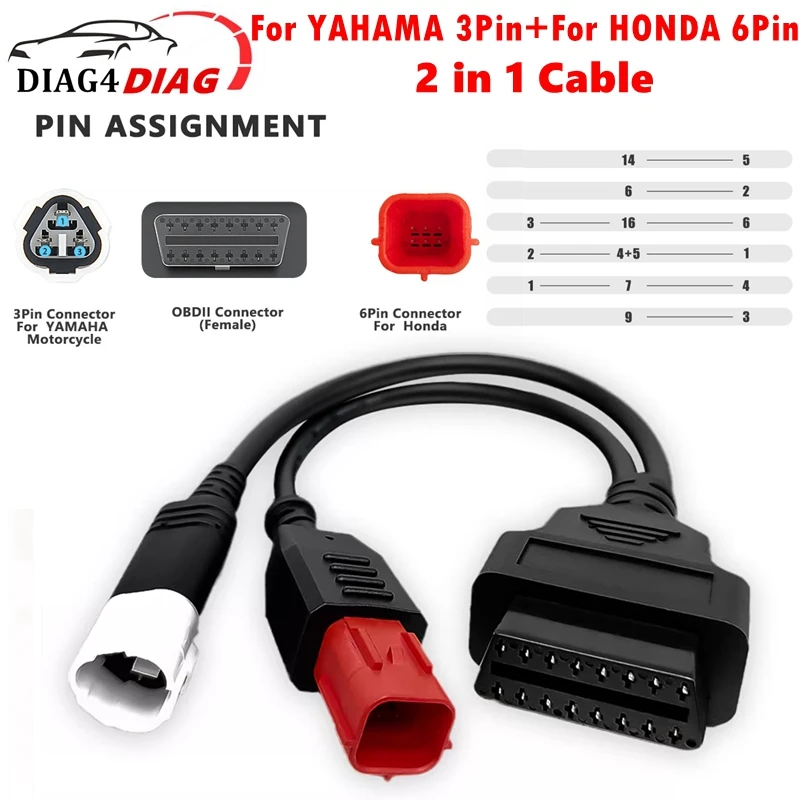 

Диагностический кабель для мотоцикла YAHAMA 3Pin для HONDA 6-контактный кабель 2 в 1, диагностический кабель для мотоцикла