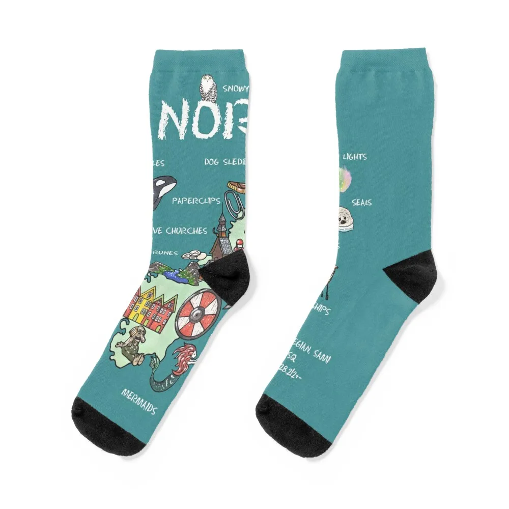 Norway - illustrated map Socks christmass gift Non-slip Heating sock Ladies Socks Men's