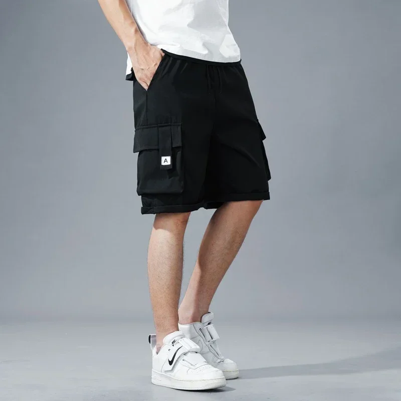 2025 الصيف رقيقة الكورية نمط السراويل الرجال السراويل البضائع غير رسمية الذكور جيوب متعددة مرونة الخصر السراويل خفيفة الوزن حجم كبير