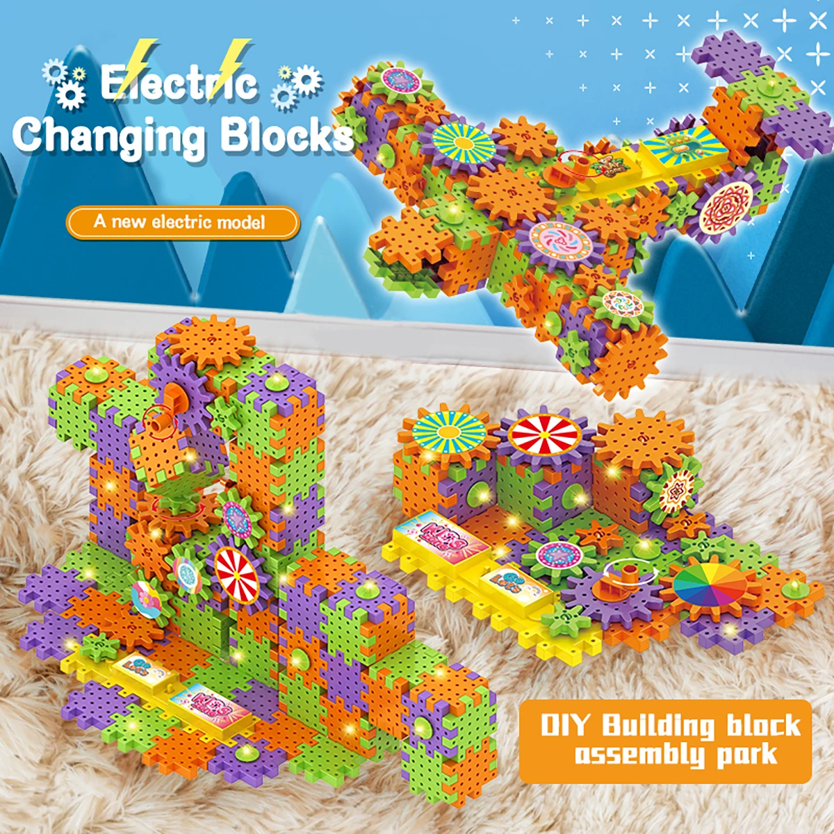 Zestaw klocków konstrukcyjnych z elektrycznym napędem dla dzieci, zabawka do samodzielnego montażu, rozwijająca wyobraźnię, prezent na urodziny dziecka na Halloween.