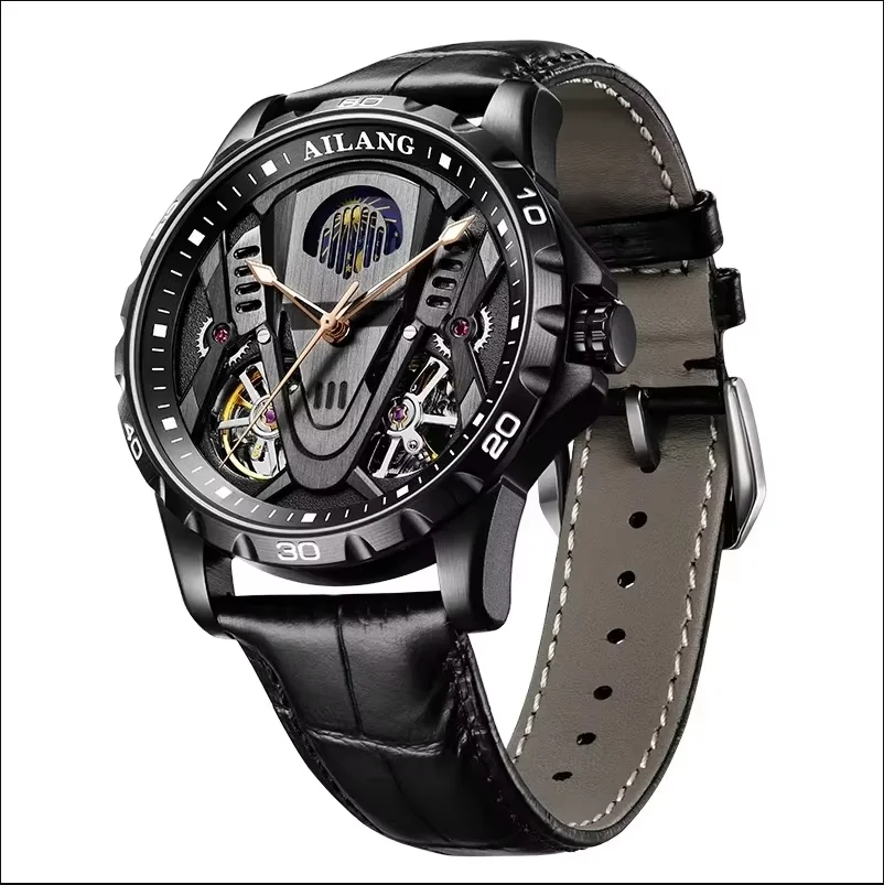 

Moon Phase 3Bar Waterproof Automatic Custom Logo 2026 Newest Hot Selling Double Tourbillon Mechanical Watch Fashion Sports