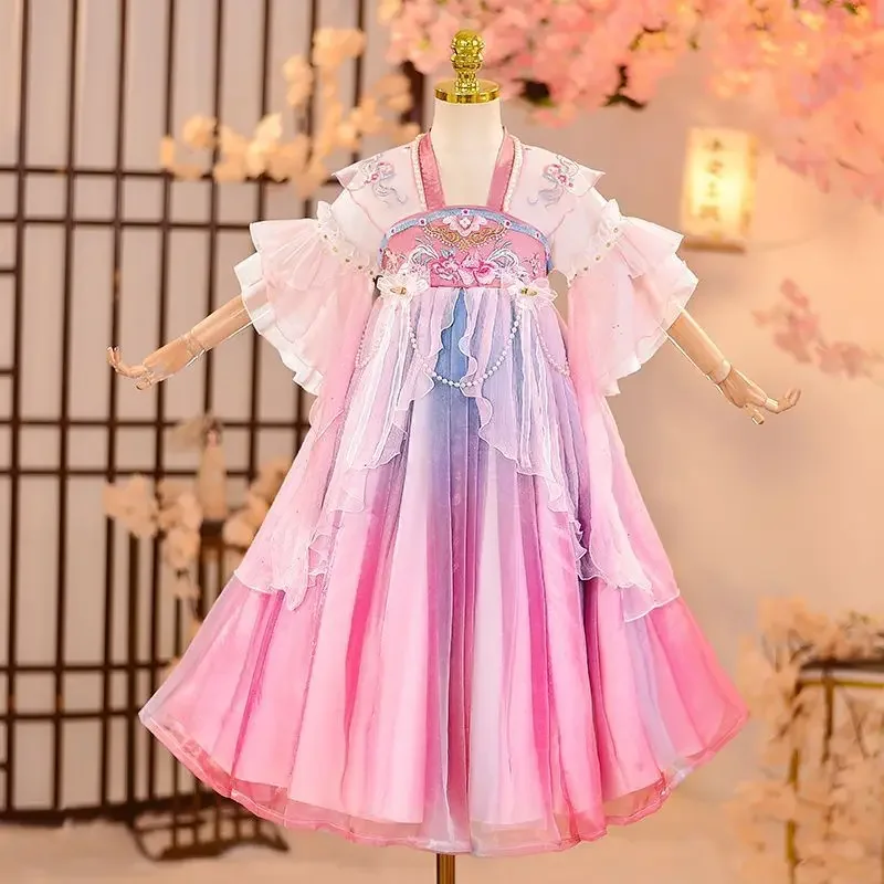 

Chinese Hanfu Dress Teenage Girls Fairy Cosplay Costume Summer Pink Tang Dynasty Hanfu Dress Birthday Dress For Girls 3-16Y