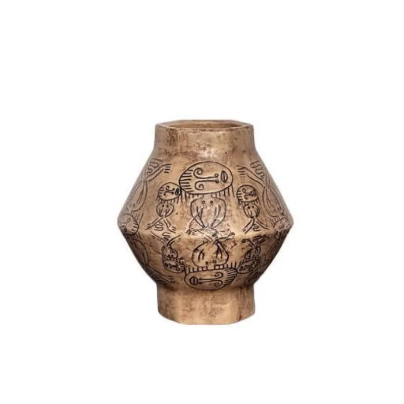 Quiet Luxury Wabi Sandy Wind Medium Ancient Style Creative Totem Pattern Primitive Tribe Decorative Art Vase Atmosphere Ornament