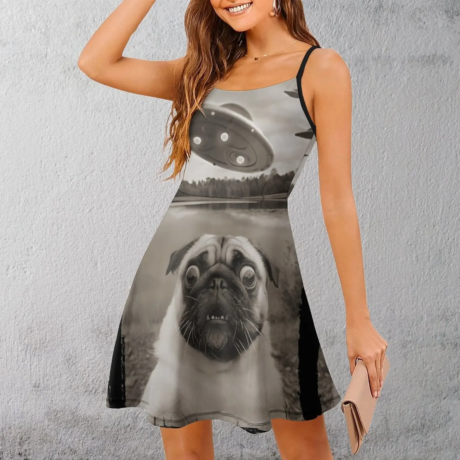 

Sexy Alien Pug Invasion Women's Sling Dress Graphic Parties Woman's Clothing Strappy Dress Novelty