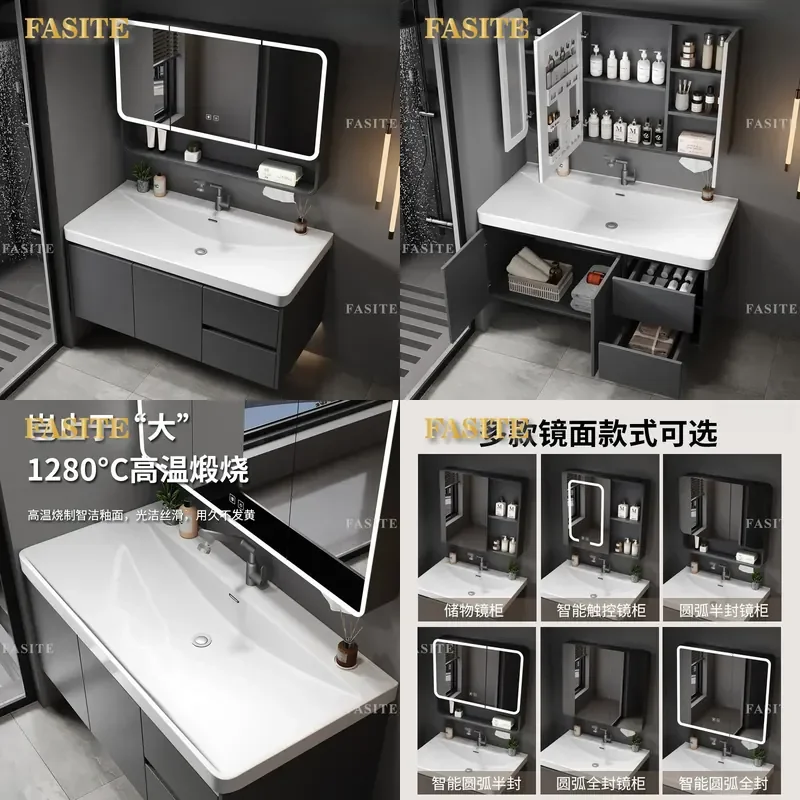 For Thickened Arc Bathroom Mirror Cabinet Wall Mounted Smart LED Light Beauty Storage Locker Modern Home Decor