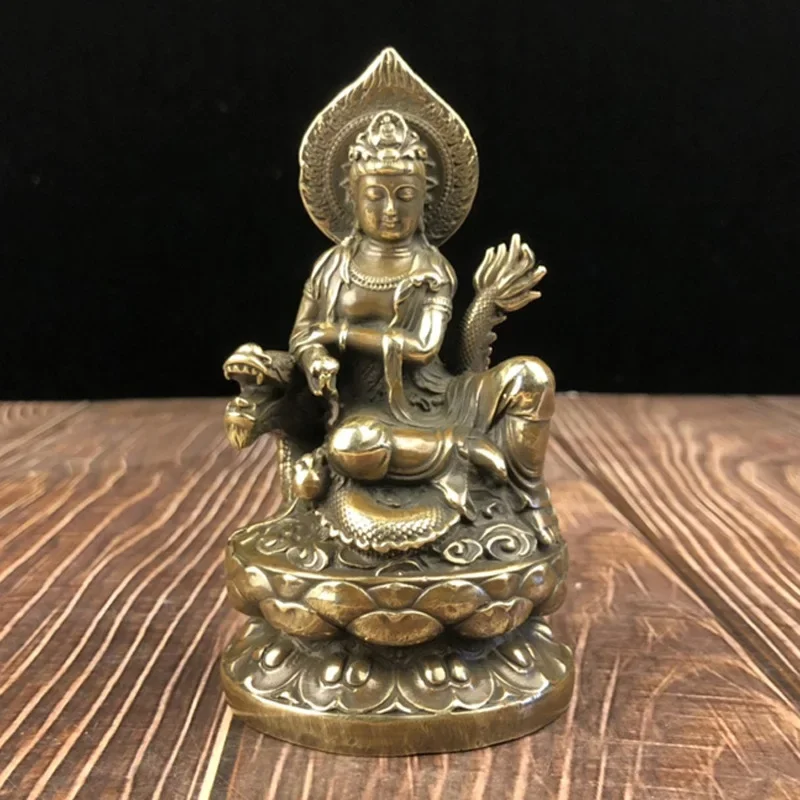 Brass Riding a Dragon Water Lilies Guanyin Water Lilies Flower Statue Brass Decoration Office Decorations Home Crafts
