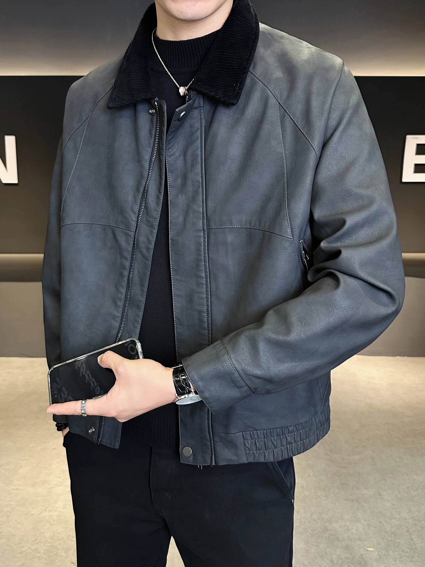 

Мужская кожаная куртка свободного кроя, модная, новая осенняя коллекция, универсальная, высококачественная, стильная, на молнии, длинная...