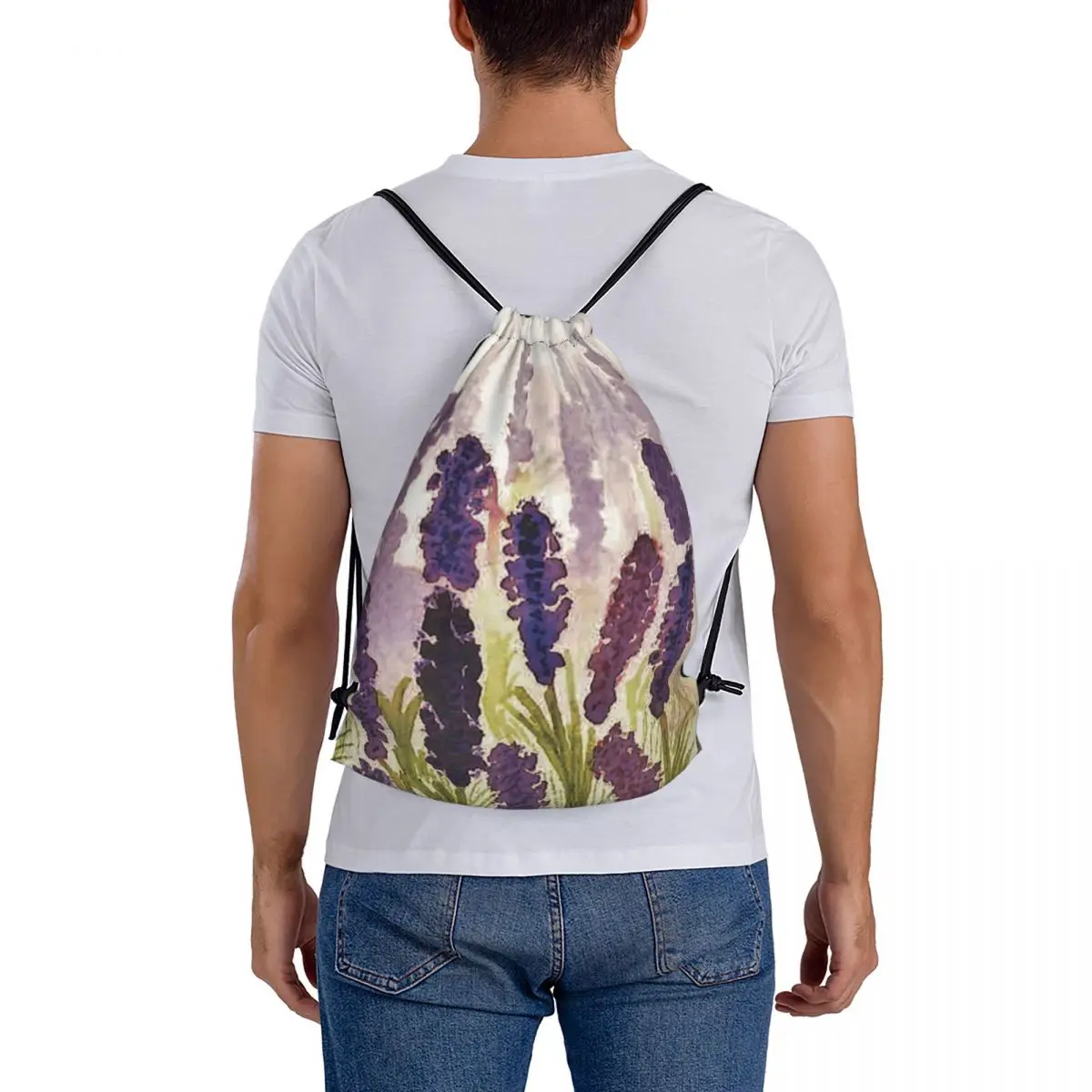 Field Of Purple Lavender Flowers Backpacks Casual Drawstring Bags Sports Bag Book Bags for Man Woman Students