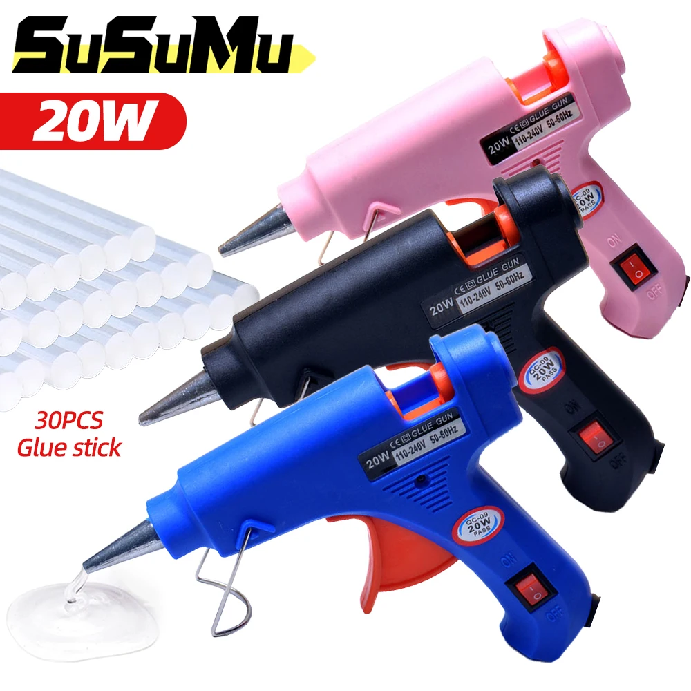 20W Hot Melt Glue Gun Household DIY Mini Electric Gun Heat Temperature Tool Industrial Thermo EU Repair Tool with Glue Sticks