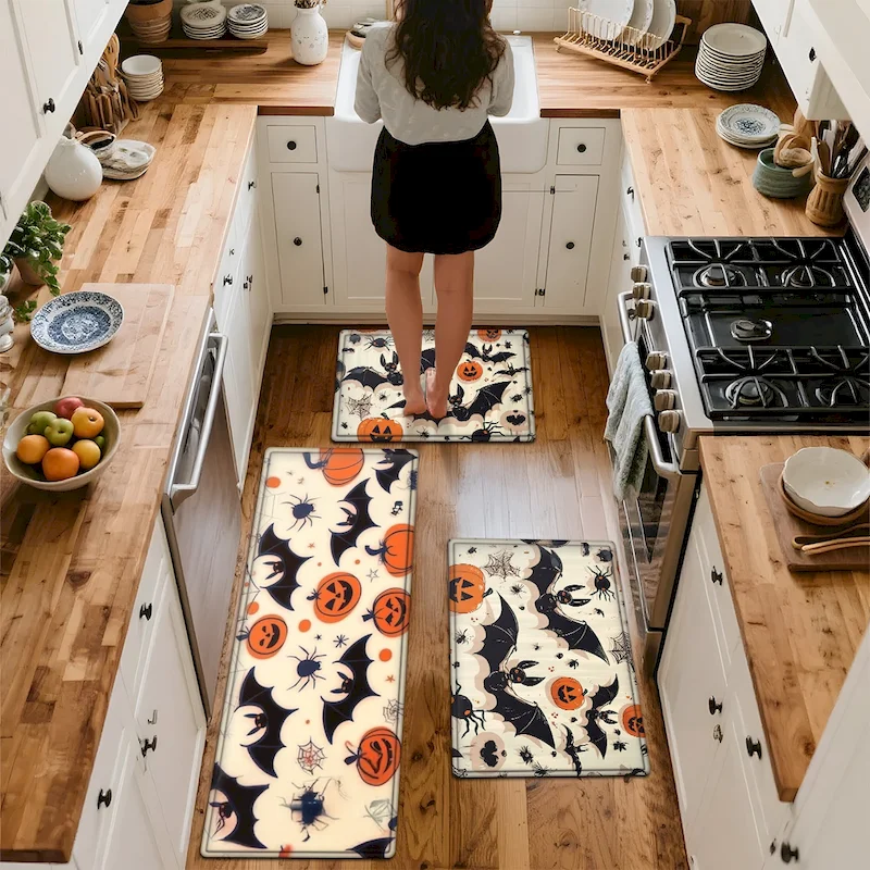 VIKAMA Halloween Bat Pumpkin Carpet Kitchen Absorbent Anti Slip Carpet Fun And Thrilling Holiday Home Decoration Floor Mat