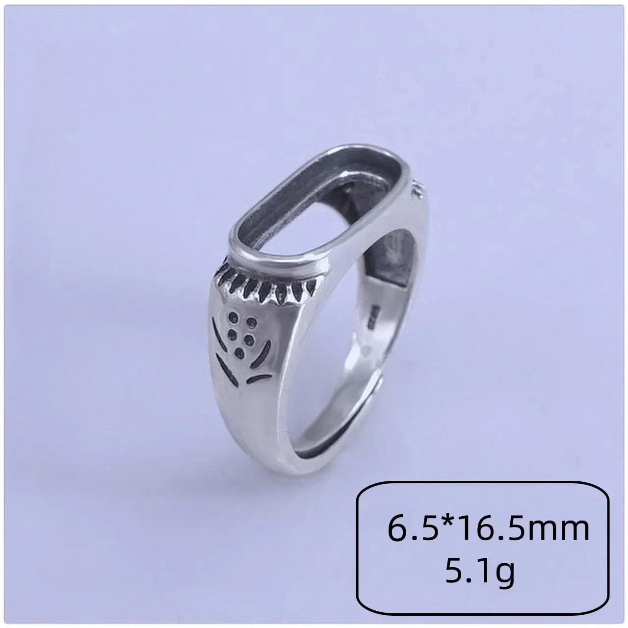 

S925 Pure Silver Long Oval 6.5*16.5mm Retro Ring Setting Women Men's Support Olivary Special Shaped Stone Gift Jewelry Wholesale