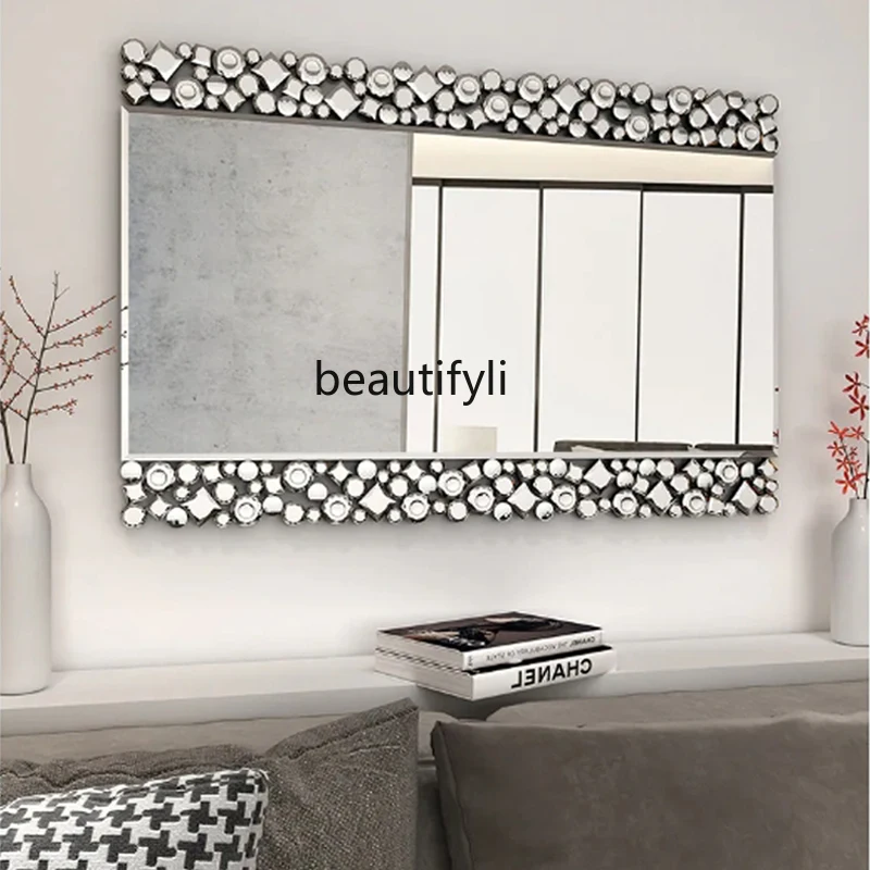 

Customized glass mirror wooden frame vertical premium lens invisible makeup decorative mirror retro