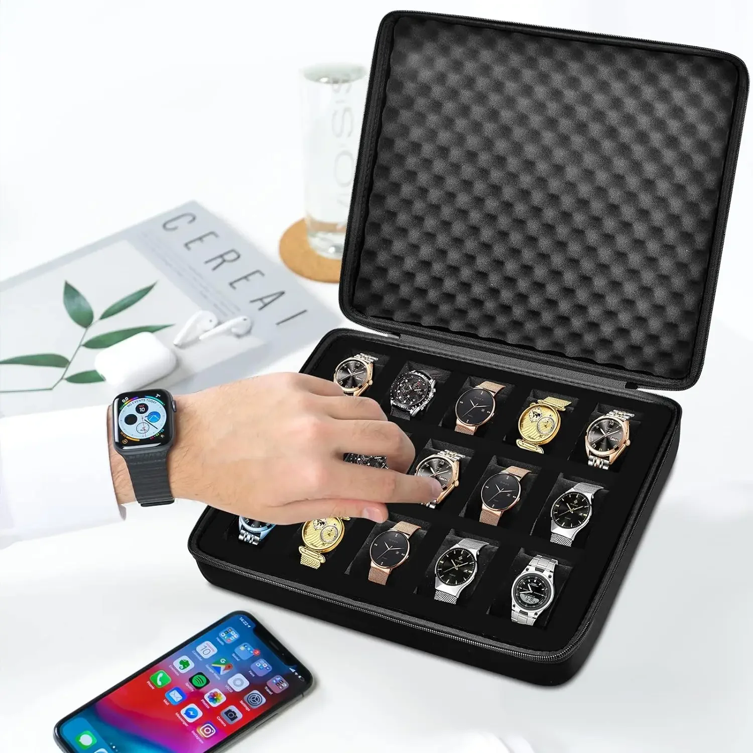 15 Slots Watch Box /Men Watch Display Storage Case Fits All Wristwatches and Smart Watches up to 42mm image 6