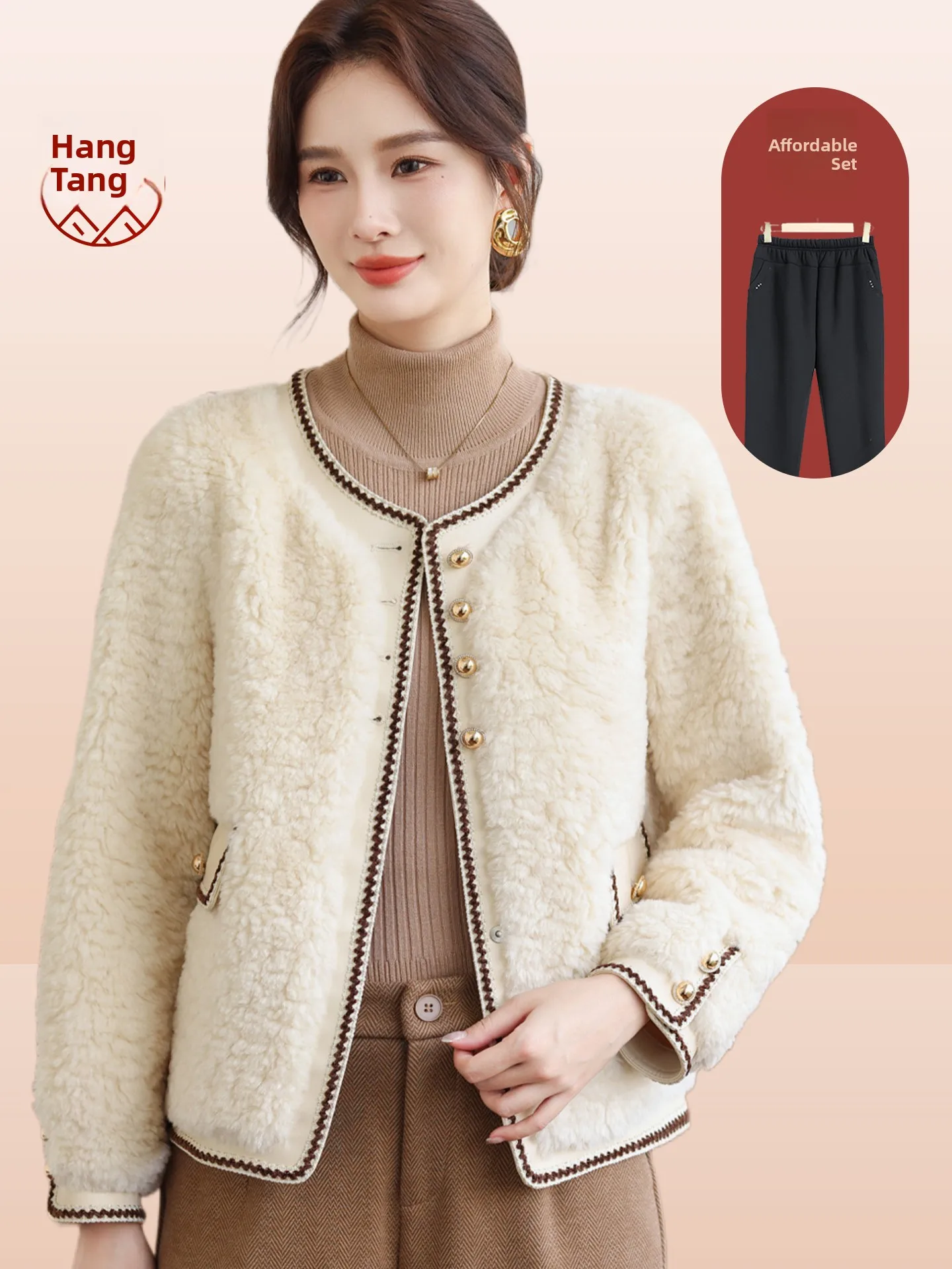 

Faionable Lamb Fur Coat round Ne Loose Women's Warmth Autumn Winter New Sle Casual Slimming Outerwear for ly Ladies