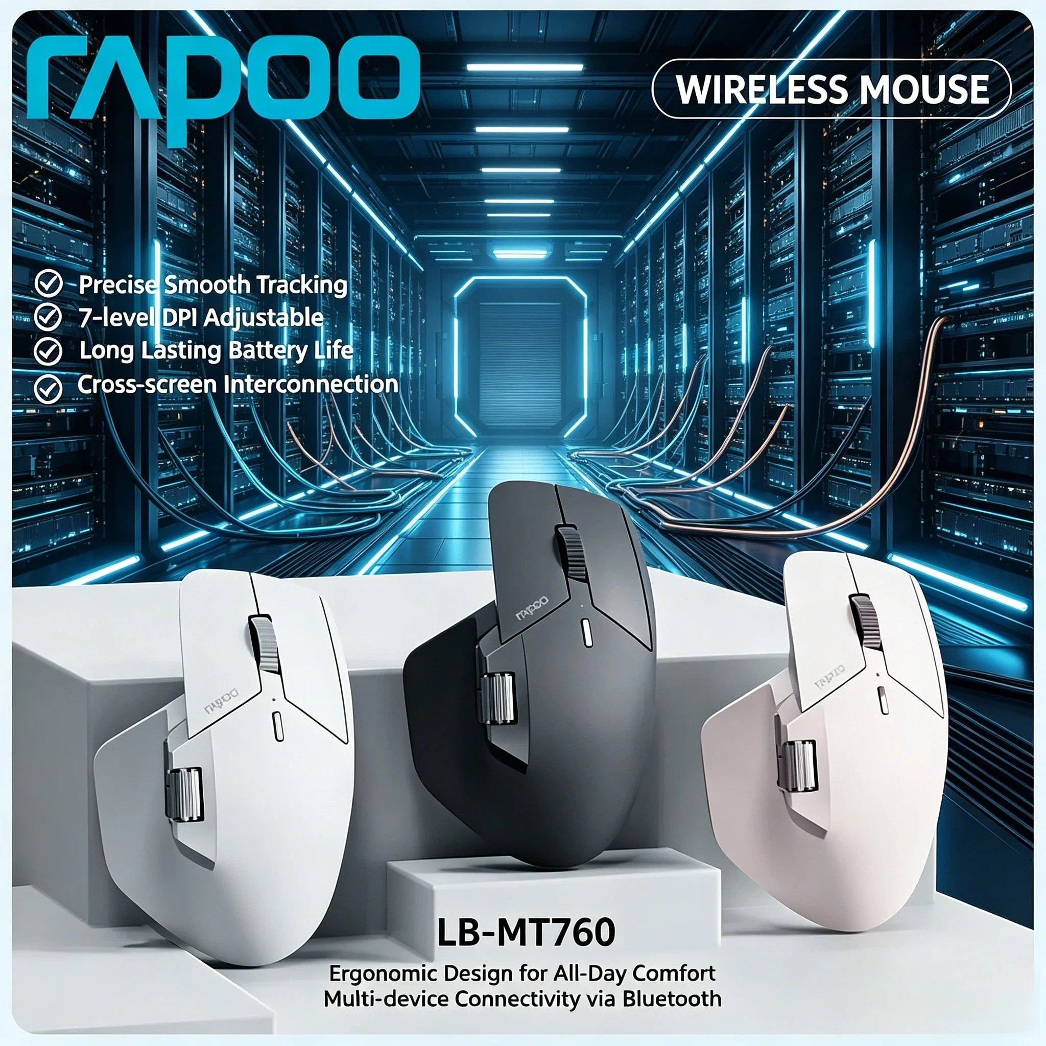 

Rapoo Ergonomic Wireless Mouse MT760 MT760Mini Multi-mode Rechargeable Bluetooth 4000 DPI Support 4 Devices For Work Max