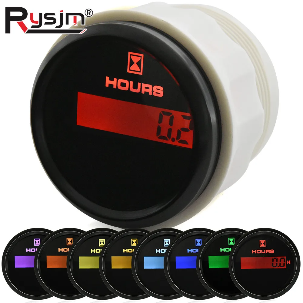 7 Colors Backlight 52mm Digital Hour Meter LCD Hourmeter Waterproof Time Gauge Clock Gauges for Marine Boat Car Truck 9-32VDC