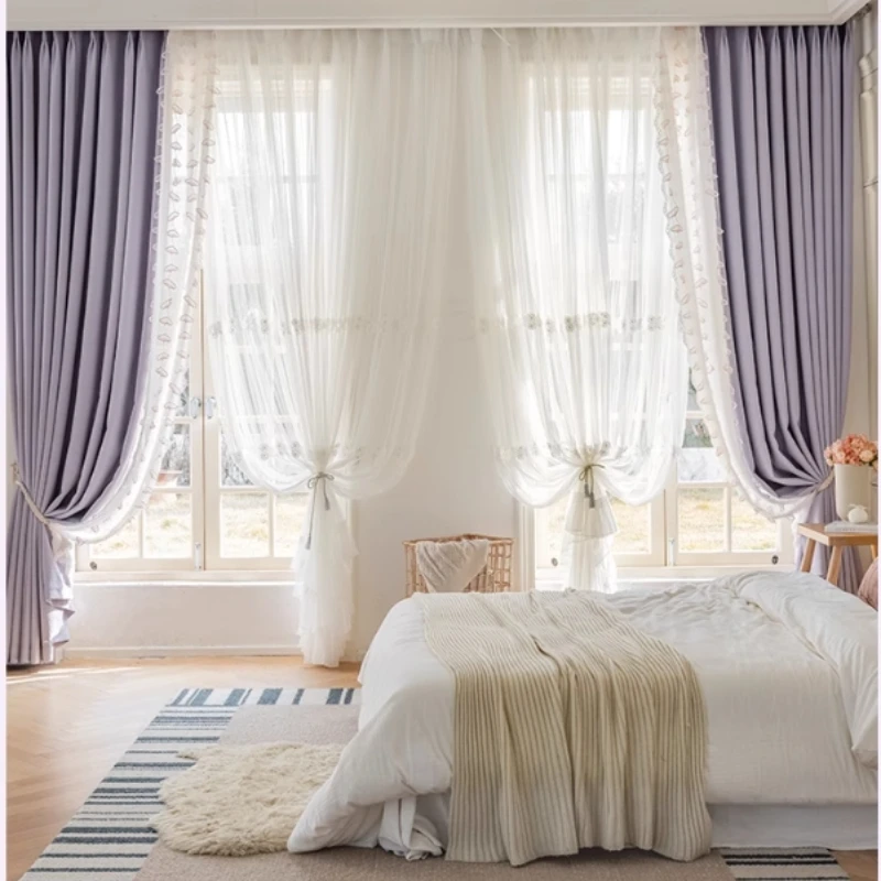 

French Romantic Purple Curtains for Living Room Bedroom Dining Wedding Thicken Full Blackout Chenille Sunshade Custom Size Decor