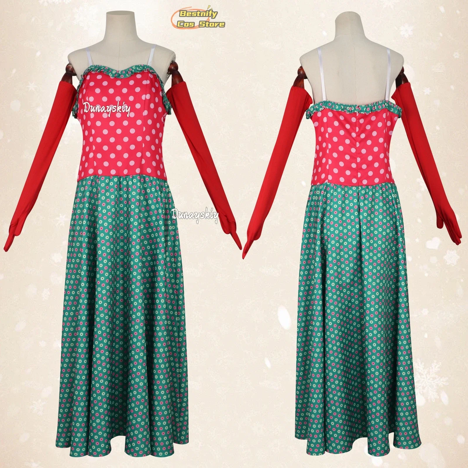 

CosplayMartha Cosplay Movie Stole Christmas Fantasy Women Polka Xmas Tube Top Dress Gloves Halloween Christmas Suit