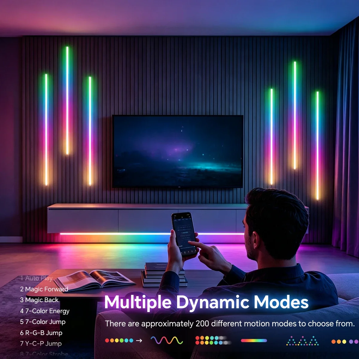 4/6PCS EU/US/UK Smart RGB‑IC COB LED Strip Lights Kit Controlled by Phone APP & RF Remote, Schedule Timer Function, Music Rhythm
