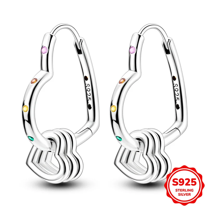 

100% 925 Sterling Silver Earrings Women Sweetheart Zirconium Multi-Ring Heart-Shaped Hoop Earring For Anniversary Wedding Jewelr
