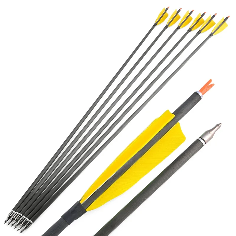 

6/12PCS Archery Pure Carbon Arrows 35'' Spine 400 Archery Shaft 4‘’ Natural Feather Shooting 100gr Arrowhead Insert Rotated Nock