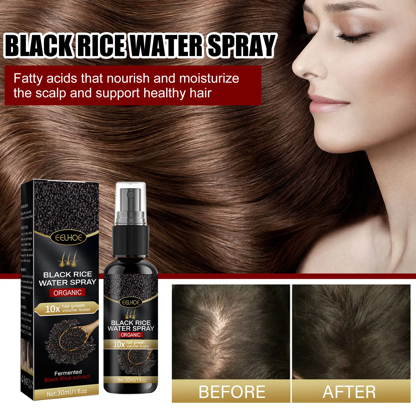 

Eelhoe Black Rice Hair Growth Spray Tough Hairs Fixing Dense Hairs Repair Moisturizing Hair Root Supple Hair Growth Products